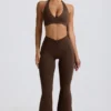 Brushed Jersey Ruched Flared Trousers in Pecan Marl Brushed Jersey Ruched Flared Trousers in Pecan Marl