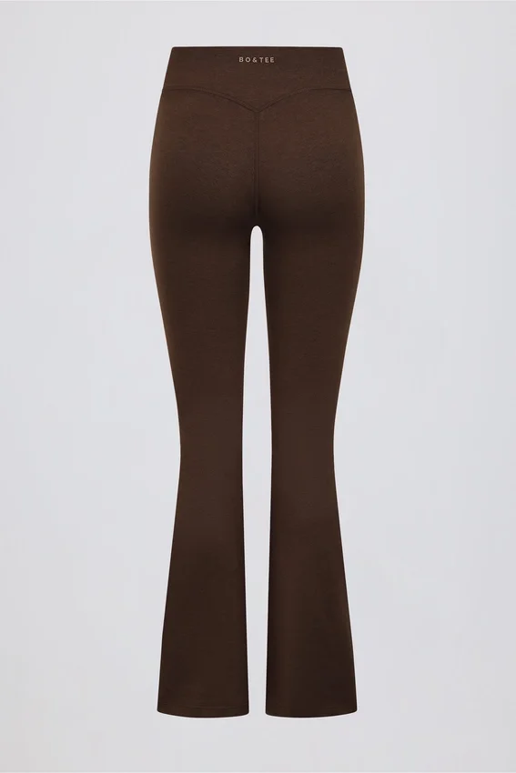 Brushed Jersey Ruched Flared Trousers in Pecan Marl Brushed Jersey Ruched Flared Trousers in Pecan Marl