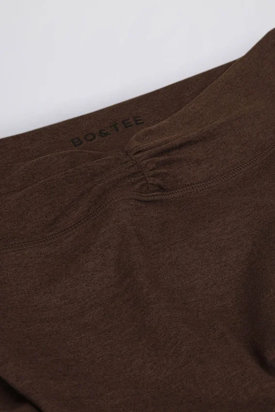 Brushed Jersey Ruched Flared Trousers in Pecan Marl Brushed Jersey Ruched Flared Trousers in Pecan Marl