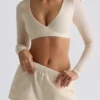 Brushed Jersey V-Neck Crop Top in Ecru Brushed Jersey V-Neck Crop Top in Ecru