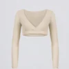 Brushed Jersey V-Neck Crop Top in Ecru Brushed Jersey V-Neck Crop Top in Ecru