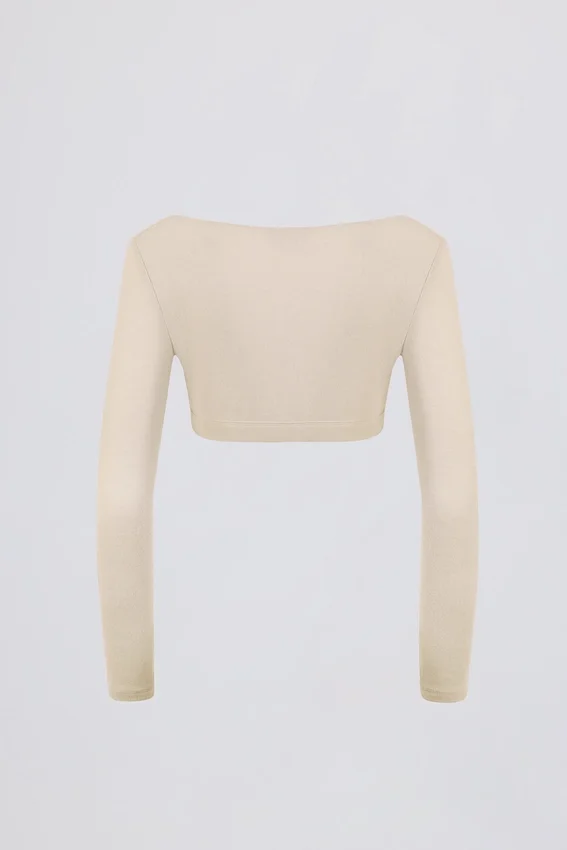 Brushed Jersey V-Neck Crop Top in Ecru Brushed Jersey V-Neck Crop Top in Ecru
