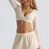 Brushed Jersey V-Neck Crop Top in Ecru Brushed Jersey V-Neck Crop Top in Ecru