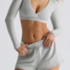 Brushed Jersey V-Neck Crop Top in Fog Grey Brushed Jersey V-Neck Crop Top in Fog Grey