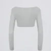 Brushed Jersey V-Neck Crop Top in Fog Grey Brushed Jersey V-Neck Crop Top in Fog Grey