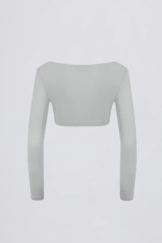 Brushed Jersey V-Neck Crop Top in Fog Grey Brushed Jersey V-Neck Crop Top in Fog Grey