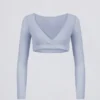 Brushed Jersey V-Neck Crop Top in Soft Blue Brushed Jersey V-Neck Crop Top in Soft Blue