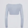 Brushed Jersey V-Neck Crop Top in Soft Blue Brushed Jersey V-Neck Crop Top in Soft Blue