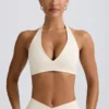 Brushed Jersey V-Neck Sports Bra in Ivory Marl Brushed Jersey V-Neck Sports Bra in Ivory Marl