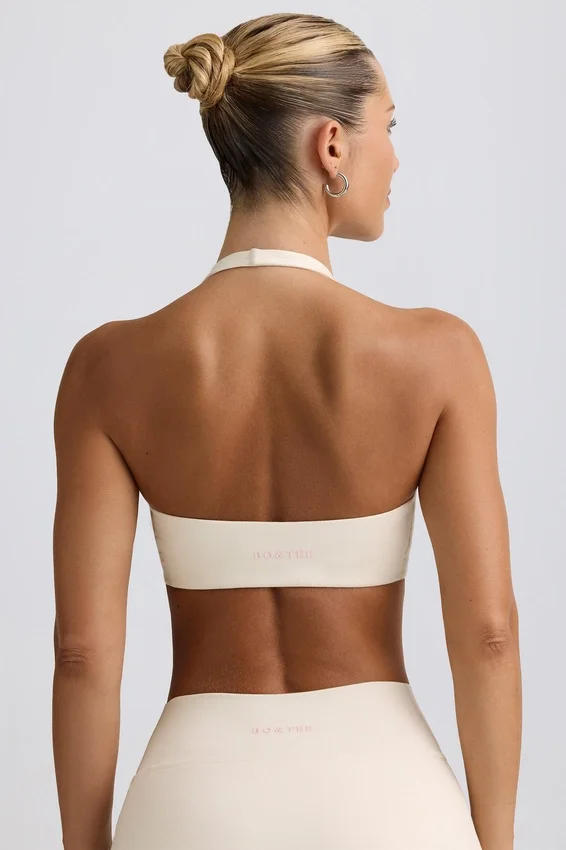 Brushed Jersey V-Neck Sports Bra in Ivory Marl Brushed Jersey V-Neck Sports Bra in Ivory Marl