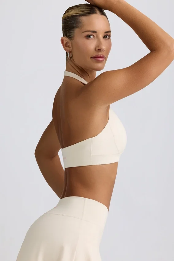 Brushed Jersey V-Neck Sports Bra in Ivory Marl Brushed Jersey V-Neck Sports Bra in Ivory Marl