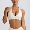 Brushed Jersey V-Neck Sports Bra in Ivory Marl Brushed Jersey V-Neck Sports Bra in Ivory Marl
