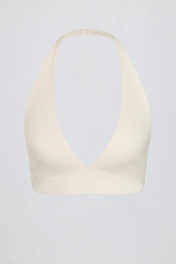 Brushed Jersey V-Neck Sports Bra in Ivory Marl Brushed Jersey V-Neck Sports Bra in Ivory Marl