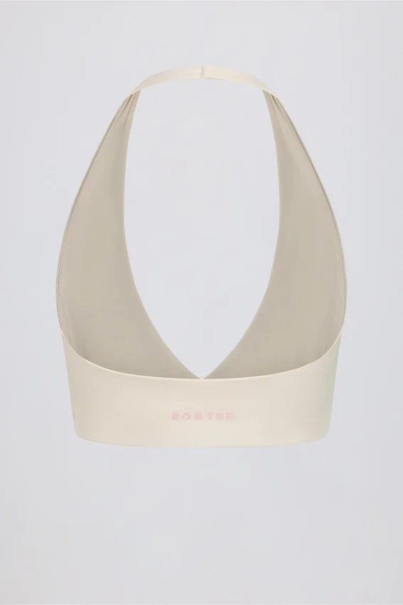 Brushed Jersey V-Neck Sports Bra in Ivory Marl Brushed Jersey V-Neck Sports Bra in Ivory Marl
