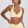 Brushed Jersey V-Neck Sports Bra in Lemon Marl Brushed Jersey V-Neck Sports Bra in Lemon Marl