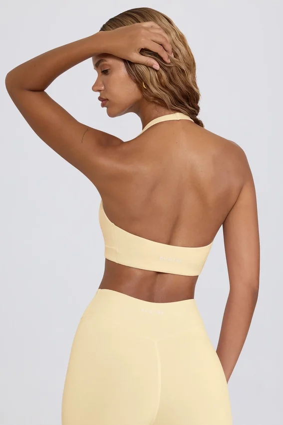 Brushed Jersey V-Neck Sports Bra in Lemon Marl Brushed Jersey V-Neck Sports Bra in Lemon Marl