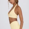 Brushed Jersey V-Neck Sports Bra in Lemon Marl Brushed Jersey V-Neck Sports Bra in Lemon Marl