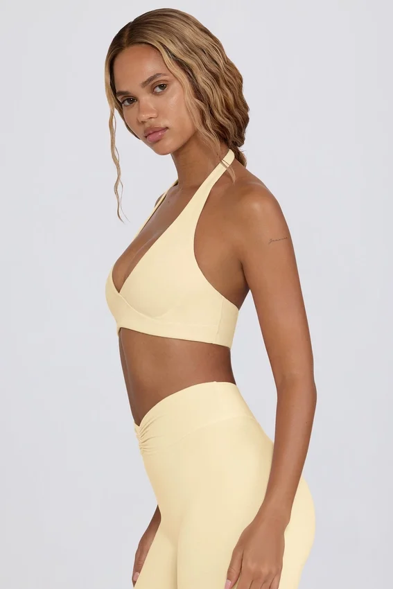 Brushed Jersey V-Neck Sports Bra in Lemon Marl Brushed Jersey V-Neck Sports Bra in Lemon Marl