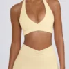 Brushed Jersey V-Neck Sports Bra in Lemon Marl Brushed Jersey V-Neck Sports Bra in Lemon Marl