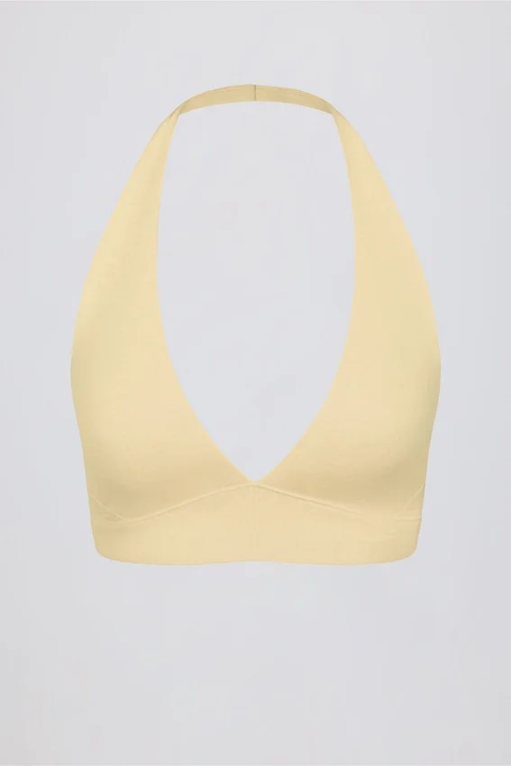Brushed Jersey V-Neck Sports Bra in Lemon Marl Brushed Jersey V-Neck Sports Bra in Lemon Marl