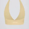Brushed Jersey V-Neck Sports Bra in Lemon Marl Brushed Jersey V-Neck Sports Bra in Lemon Marl
