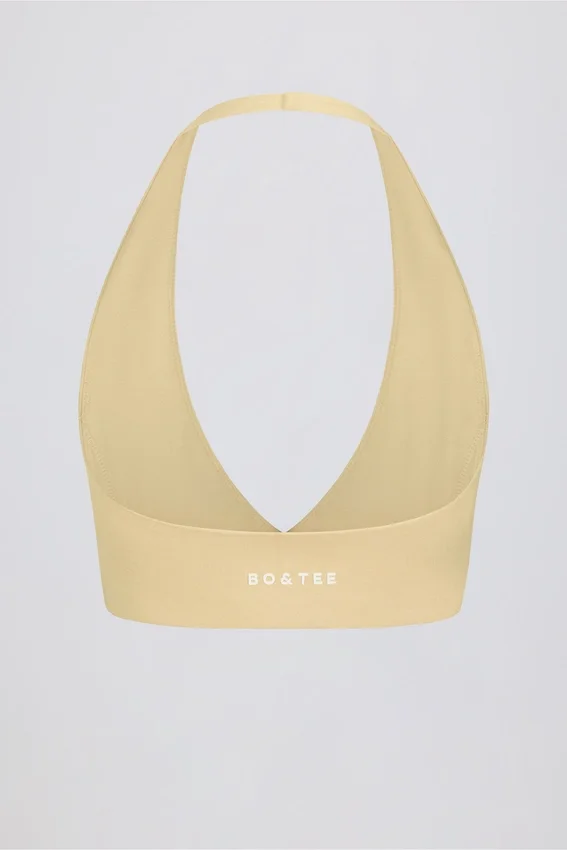 Brushed Jersey V-Neck Sports Bra in Lemon Marl Brushed Jersey V-Neck Sports Bra in Lemon Marl
