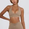 Brushed Jersey V-Neck Sports Bra in Mocha Marl Brushed Jersey V-Neck Sports Bra in Mocha Marl
