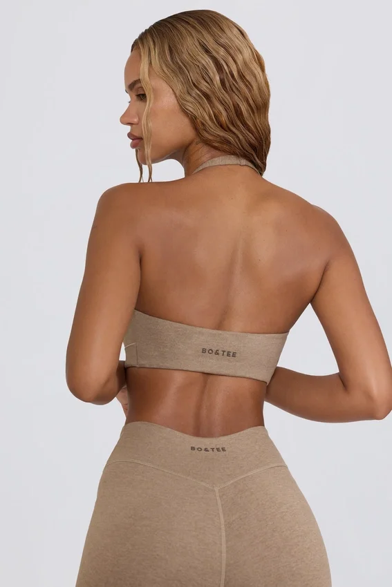 Brushed Jersey V-Neck Sports Bra in Mocha Marl Brushed Jersey V-Neck Sports Bra in Mocha Marl