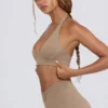 Brushed Jersey V-Neck Sports Bra in Mocha Marl Brushed Jersey V-Neck Sports Bra in Mocha Marl