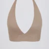 Brushed Jersey V-Neck Sports Bra in Mocha Marl Brushed Jersey V-Neck Sports Bra in Mocha Marl