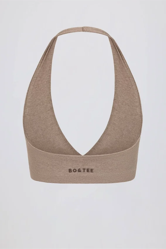 Brushed Jersey V-Neck Sports Bra in Mocha Marl Brushed Jersey V-Neck Sports Bra in Mocha Marl