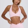 Brushed Jersey V-Neck Sports Bra in Pale Pink Marl Brushed Jersey V-Neck Sports Bra in Pale Pink Marl