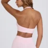 Brushed Jersey V-Neck Sports Bra in Pale Pink Marl Brushed Jersey V-Neck Sports Bra in Pale Pink Marl