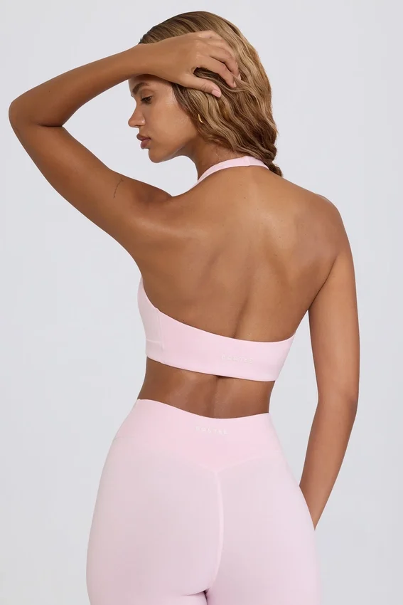 Brushed Jersey V-Neck Sports Bra in Pale Pink Marl Brushed Jersey V-Neck Sports Bra in Pale Pink Marl