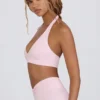 Brushed Jersey V-Neck Sports Bra in Pale Pink Marl Brushed Jersey V-Neck Sports Bra in Pale Pink Marl