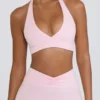 Brushed Jersey V-Neck Sports Bra in Pale Pink Marl Brushed Jersey V-Neck Sports Bra in Pale Pink Marl