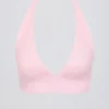 Brushed Jersey V-Neck Sports Bra in Pale Pink Marl Brushed Jersey V-Neck Sports Bra in Pale Pink Marl