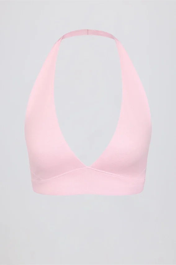 Brushed Jersey V-Neck Sports Bra in Pale Pink Marl Brushed Jersey V-Neck Sports Bra in Pale Pink Marl