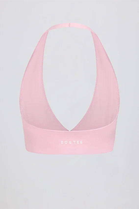 Brushed Jersey V-Neck Sports Bra in Pale Pink Marl Brushed Jersey V-Neck Sports Bra in Pale Pink Marl