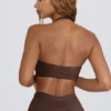 Brushed Jersey V-Neck Sports Bra in Pecan Marl Brushed Jersey V-Neck Sports Bra in Pecan Marl