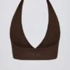 Brushed Jersey V-Neck Sports Bra in Pecan Marl Brushed Jersey V-Neck Sports Bra in Pecan Marl