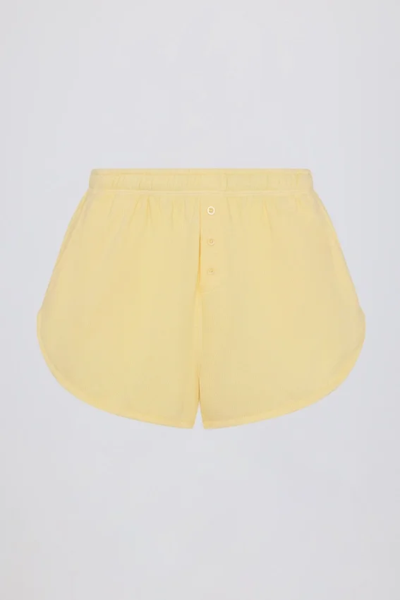 Button-Detail Mid-Rise Shorts in Lemon Button-Detail Mid-Rise Shorts in Lemon