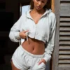 Button-Detail Mid-Rise Shorts in Light Grey Button-Detail Mid-Rise Shorts in Light Grey