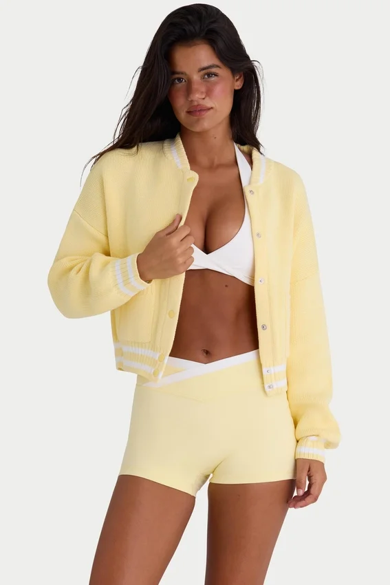 Button-Up Cropped Knit Cardigan in Soft Yellow Button-Up Cropped Knit Cardigan in Soft Yellow