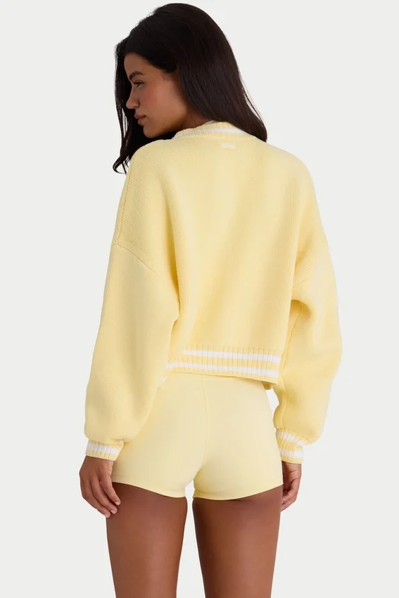 Button-Up Cropped Knit Cardigan in Soft Yellow Button-Up Cropped Knit Cardigan in Soft Yellow