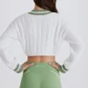 Cable Knit Cotton Cropped Jumper in Green Ivory Cable Knit Cotton Cropped Jumper in Green Ivory