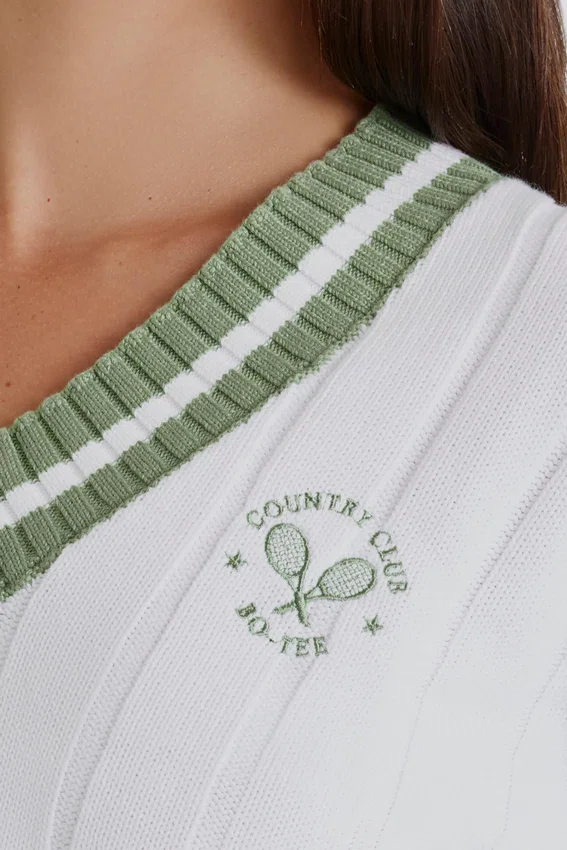 Cable Knit Cotton Cropped Jumper in Green Ivory Cable Knit Cotton Cropped Jumper in Green Ivory
