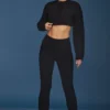 Cable Knit Foldover Flared Trousers in Black Cable Knit Foldover Flared Trousers in Black