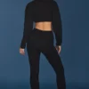 Cable Knit Foldover Flared Trousers in Black Cable Knit Foldover Flared Trousers in Black