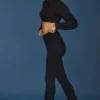 Cable Knit Foldover Flared Trousers in Black Cable Knit Foldover Flared Trousers in Black